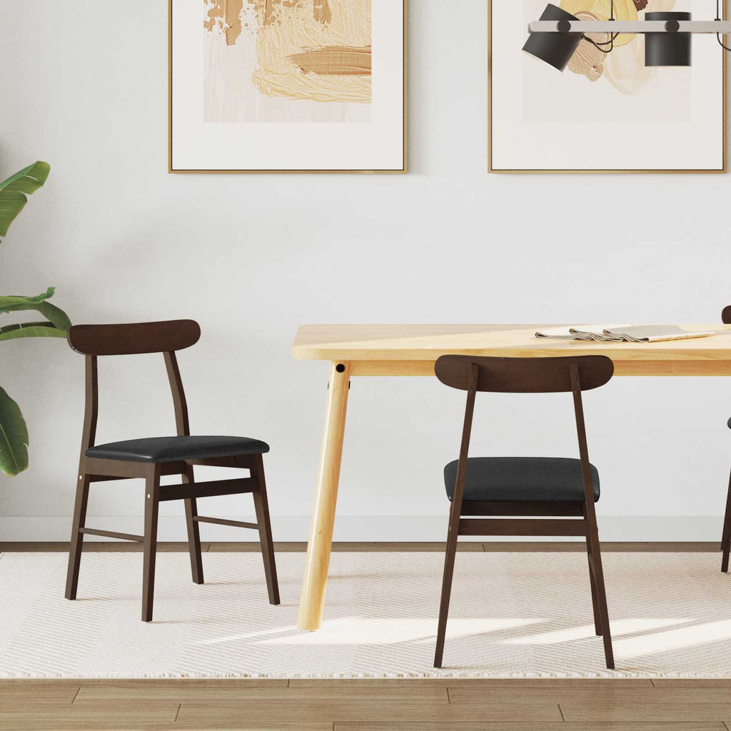 Dining Chair 2 pcs Dark Brown and Black Solid Rubber Wood