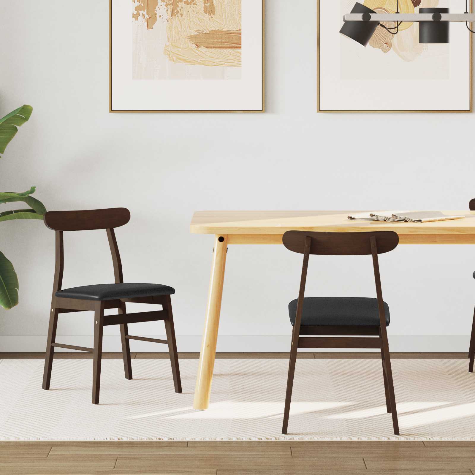 Dining Chair 2 pcs Dark Brown and Black Solid Rubber Wood