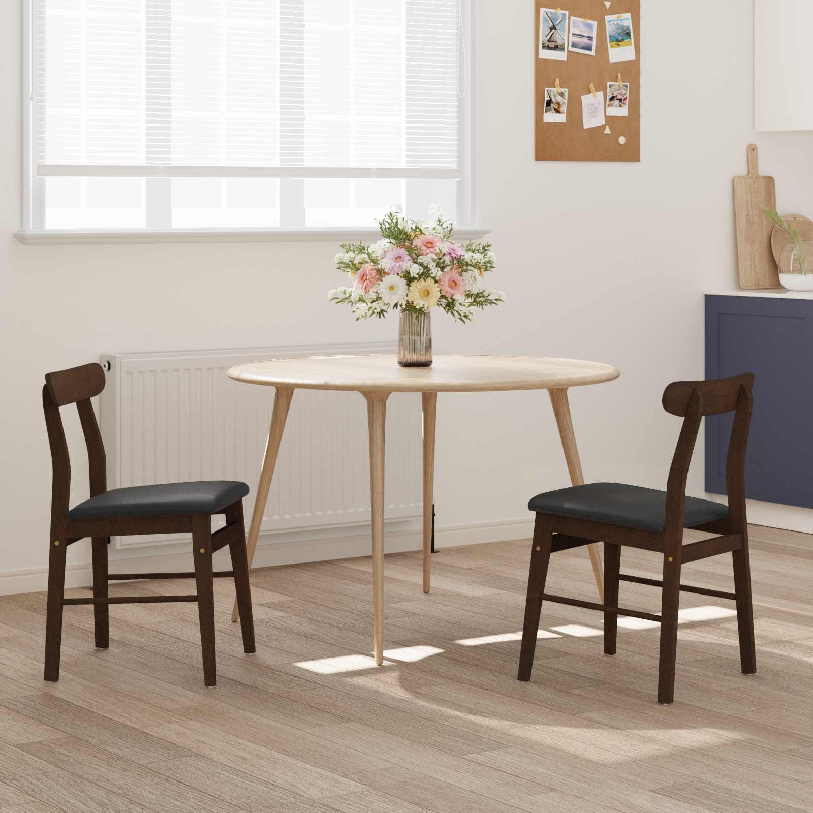 Dining Chair 2 pcs Dark Brown and Black Solid Rubber Wood