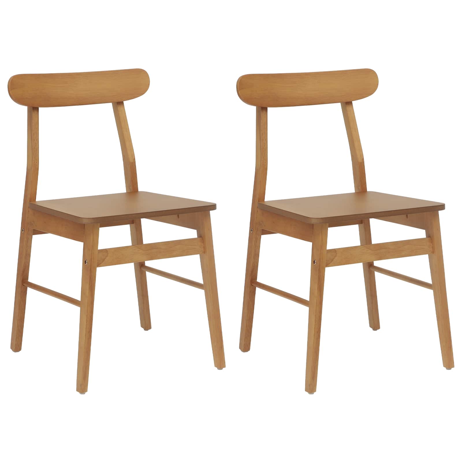 Dining Chair 2 pcs Natural 43 x 44.5 x 77 cm Solid Rubber Wood