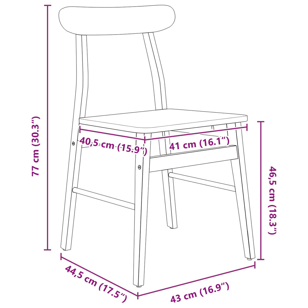Dining Chair 2 pcs Natural 43 x 44.5 x 77 cm Solid Rubber Wood