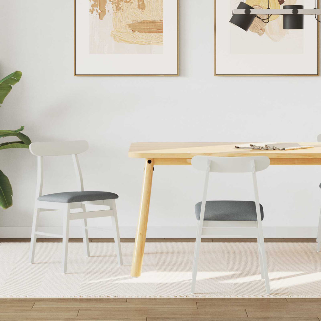 Dining Chair 2 pcs White and Grey Solid Rubber Wood