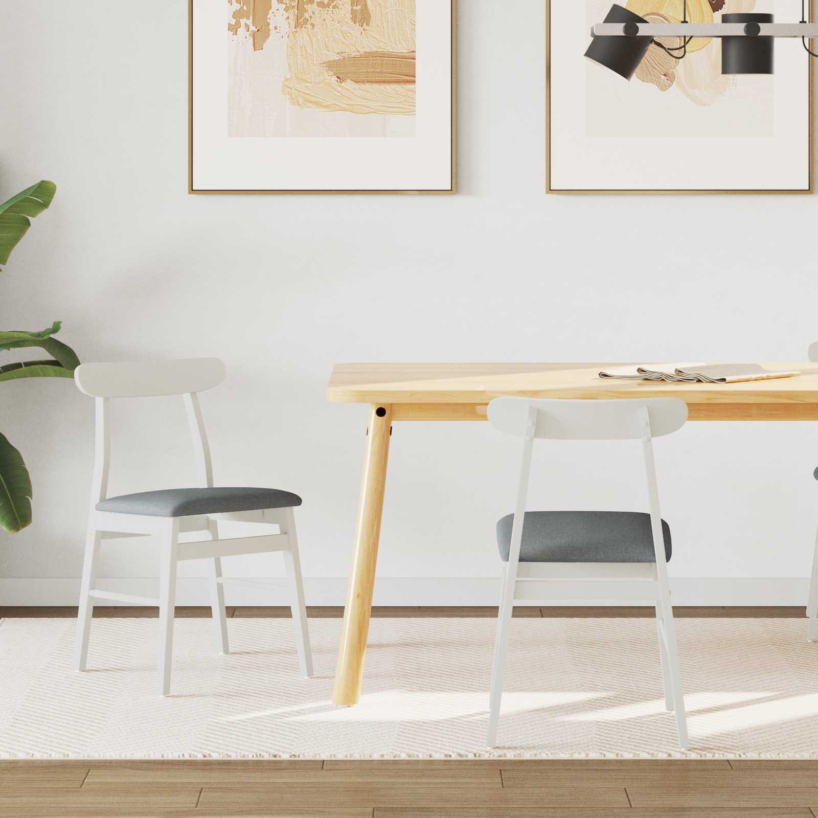 Dining Chair 2 pcs White and Grey Solid Rubber Wood