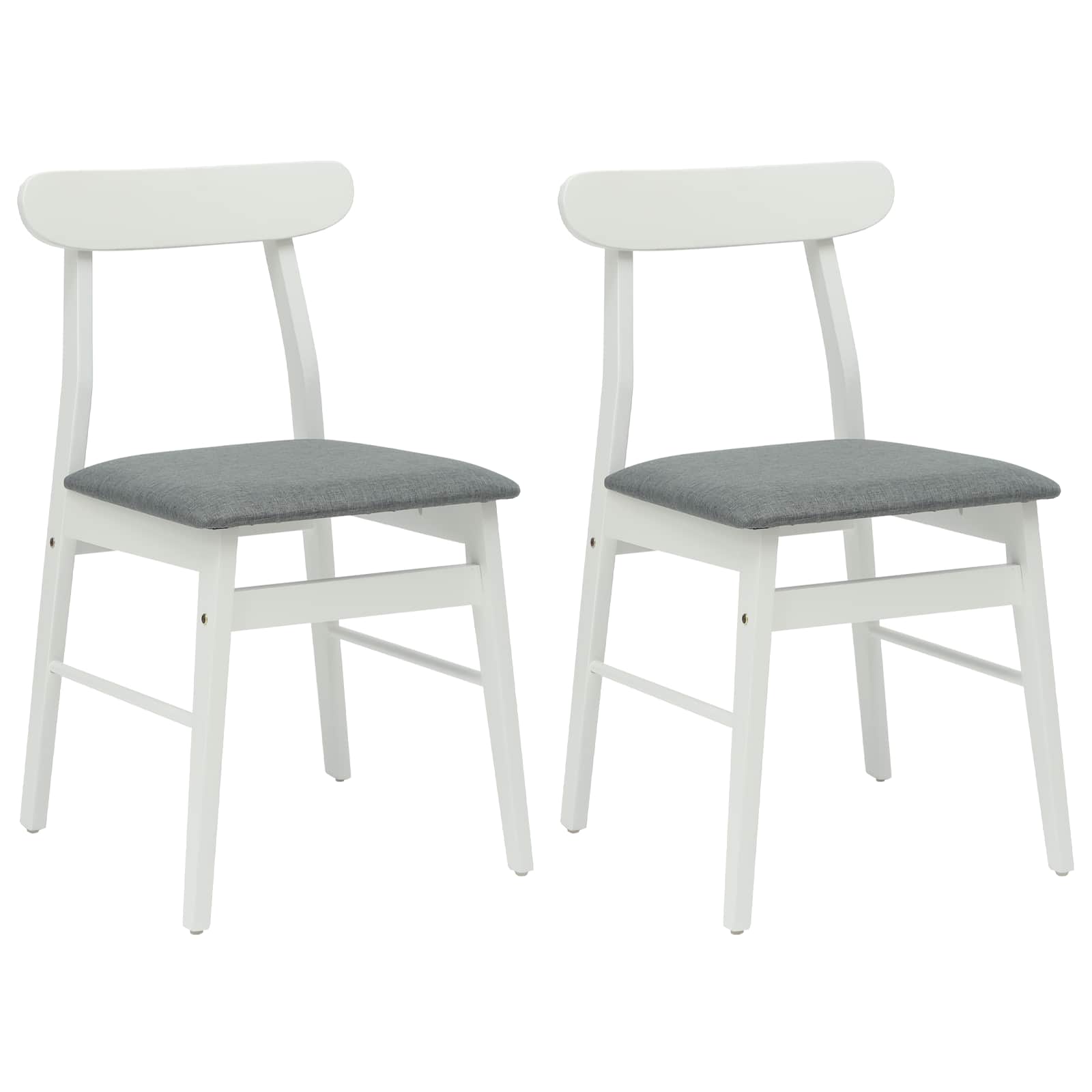Dining Chair 2 pcs White and Grey Solid Rubber Wood