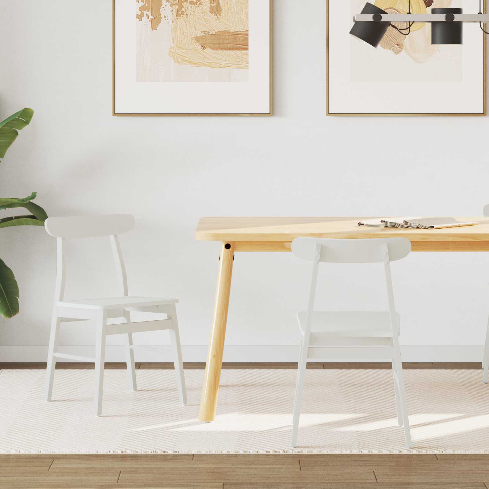 Dining Chair 2 pcs White 43 x 44.5 x 77 cm Solid Rubber Wood