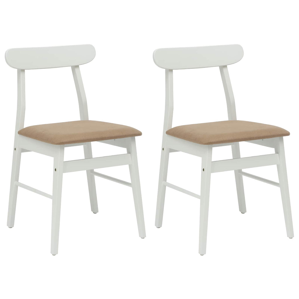 Dining Chair 2 pcs White and Brown Solid Rubber Wood
