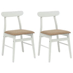 Dining Chair 2 pcs White and Brown Solid Rubber Wood