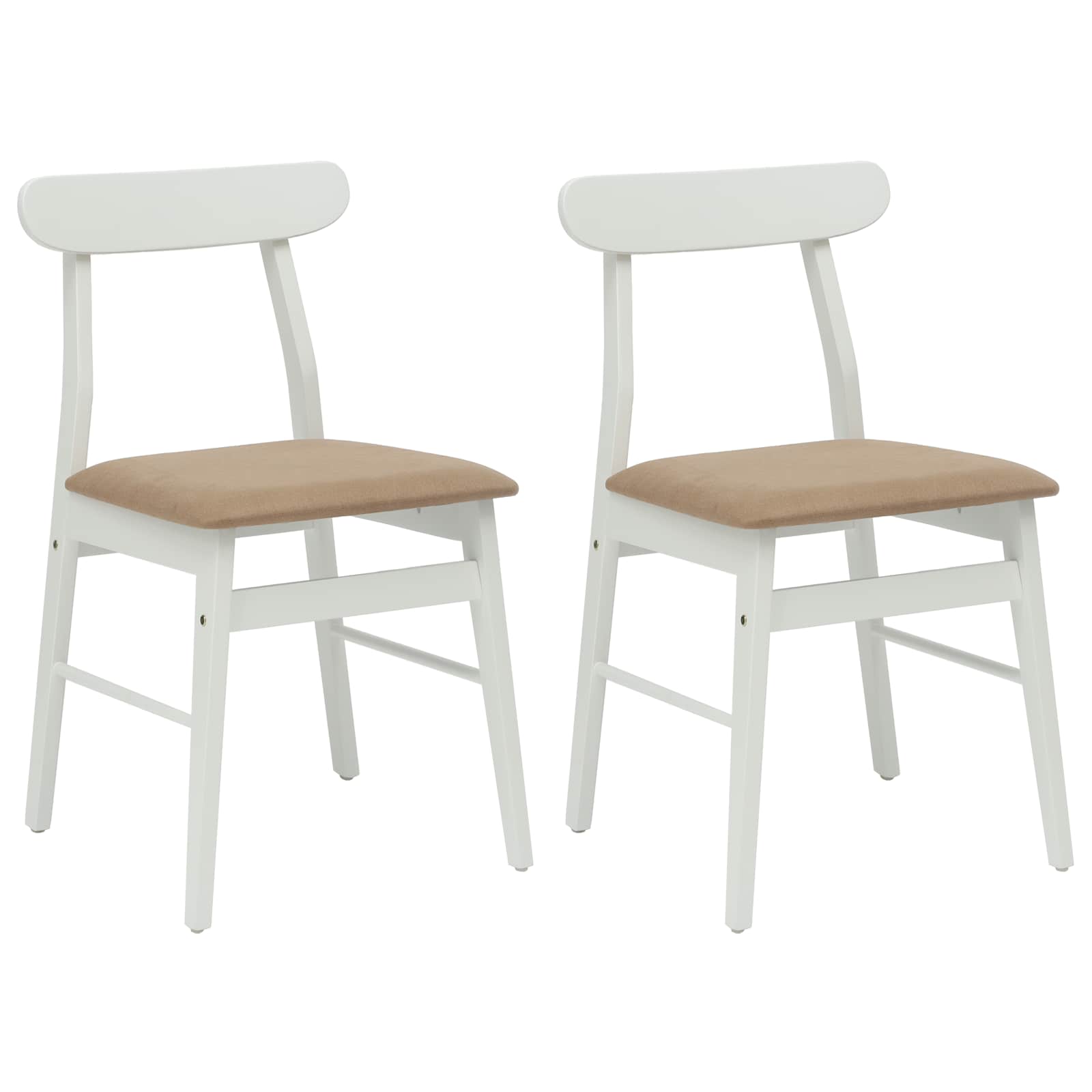 Dining Chair 2 pcs White and Brown Solid Rubber Wood