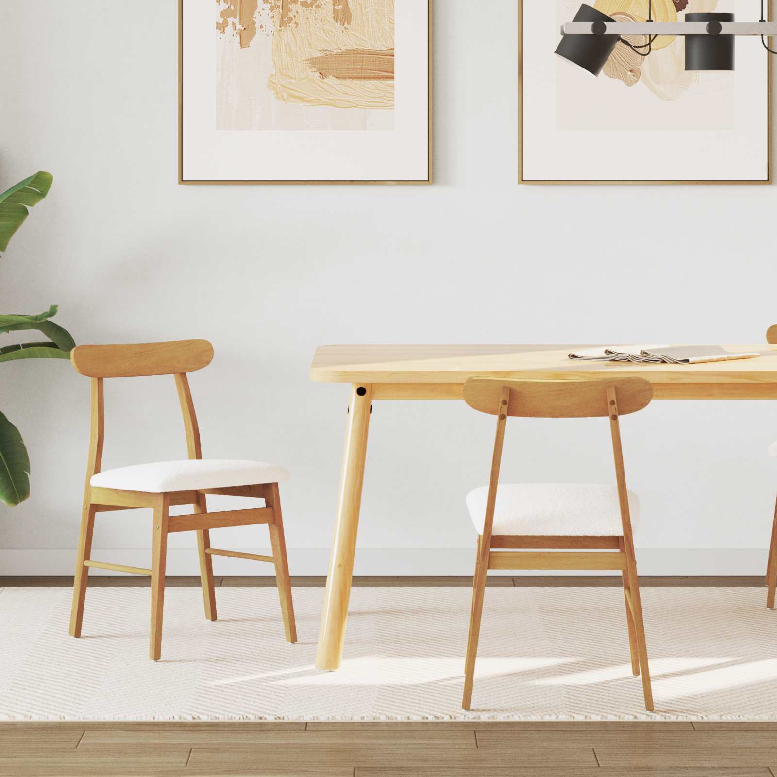 Dining Chair 2 pcs Natural and Light Solid Rubber Wood