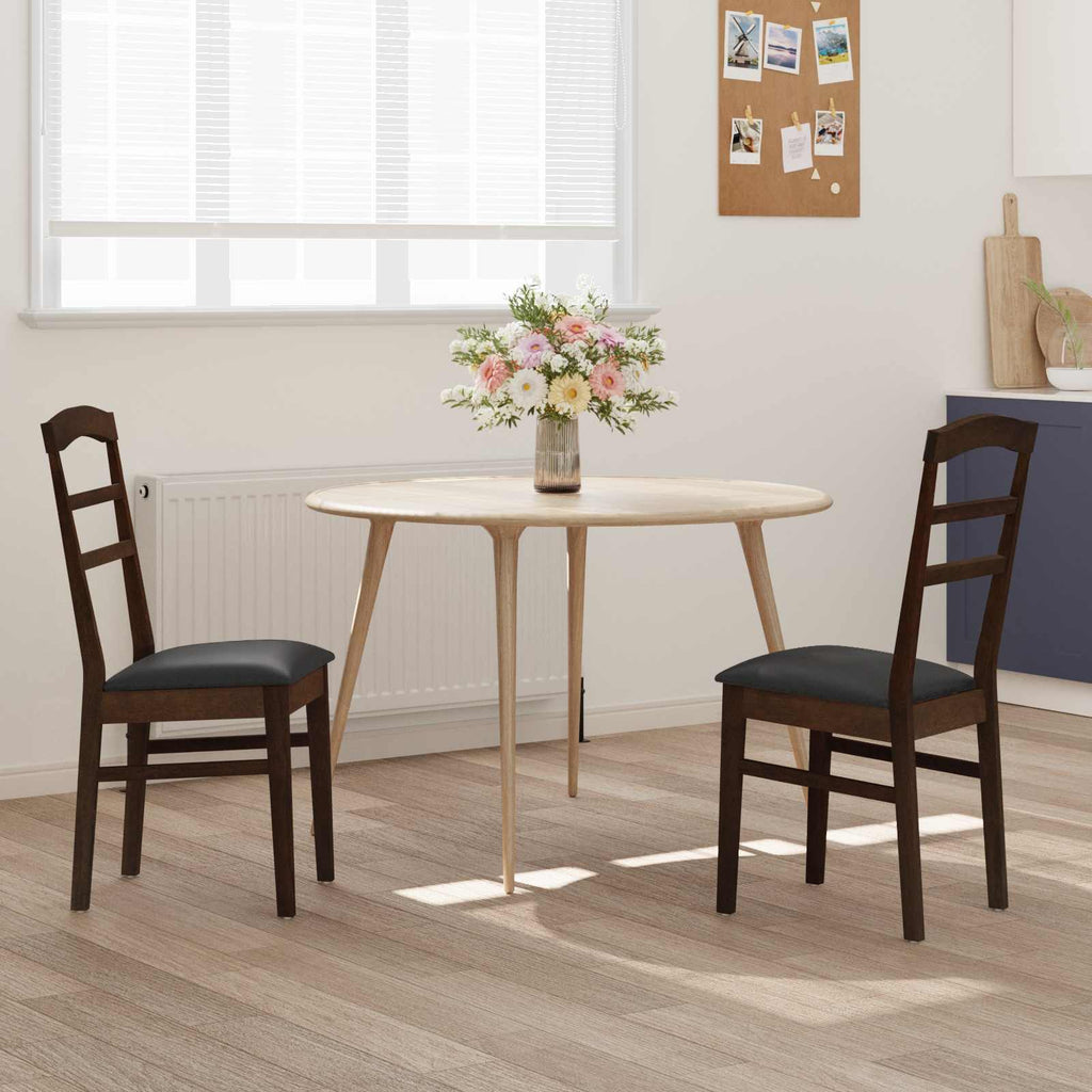 Dining Chair 2 pcs Light Brown and Black Solid Rubber Wood