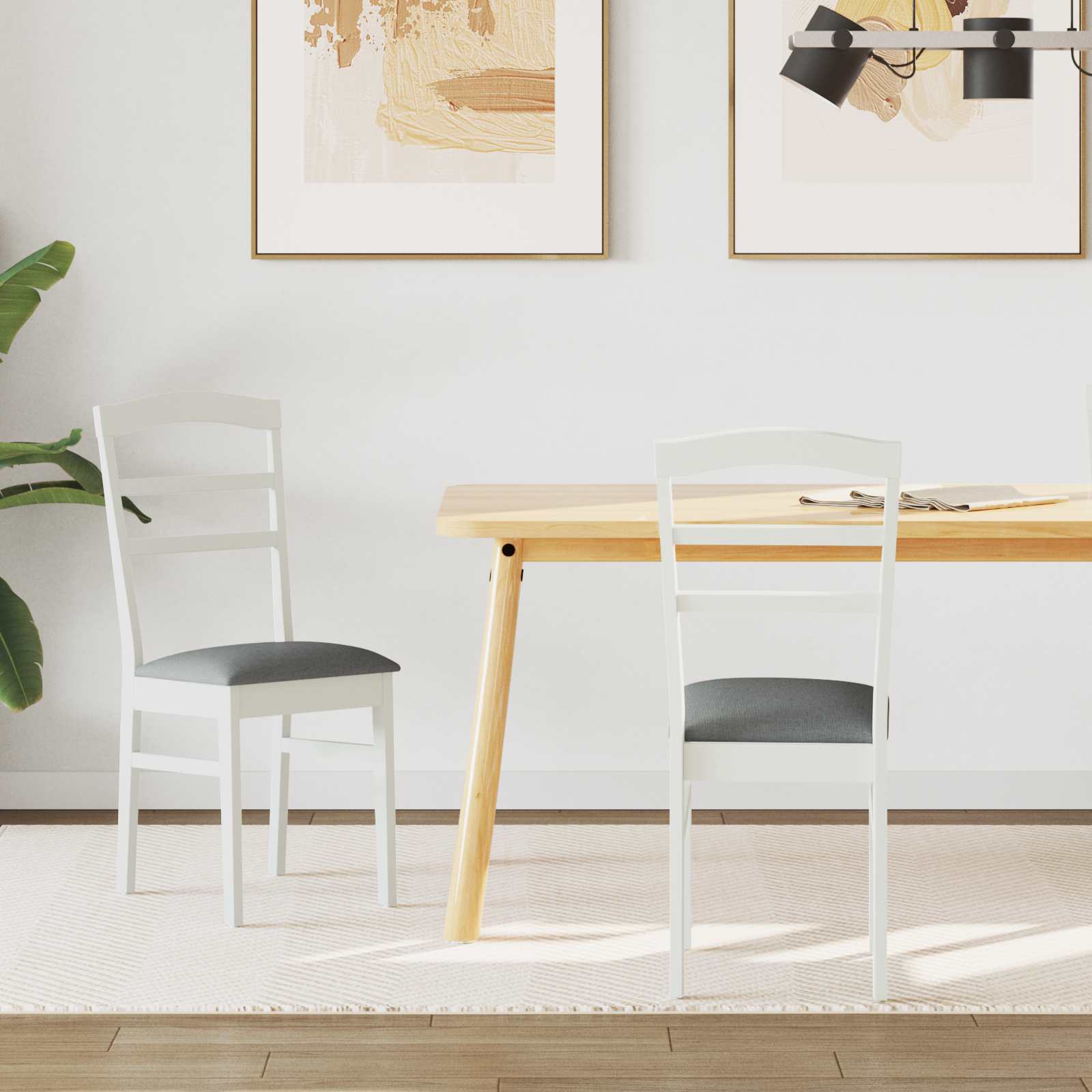 Dining Chair 2 pcs White and Grey Solid Rubber Wood
