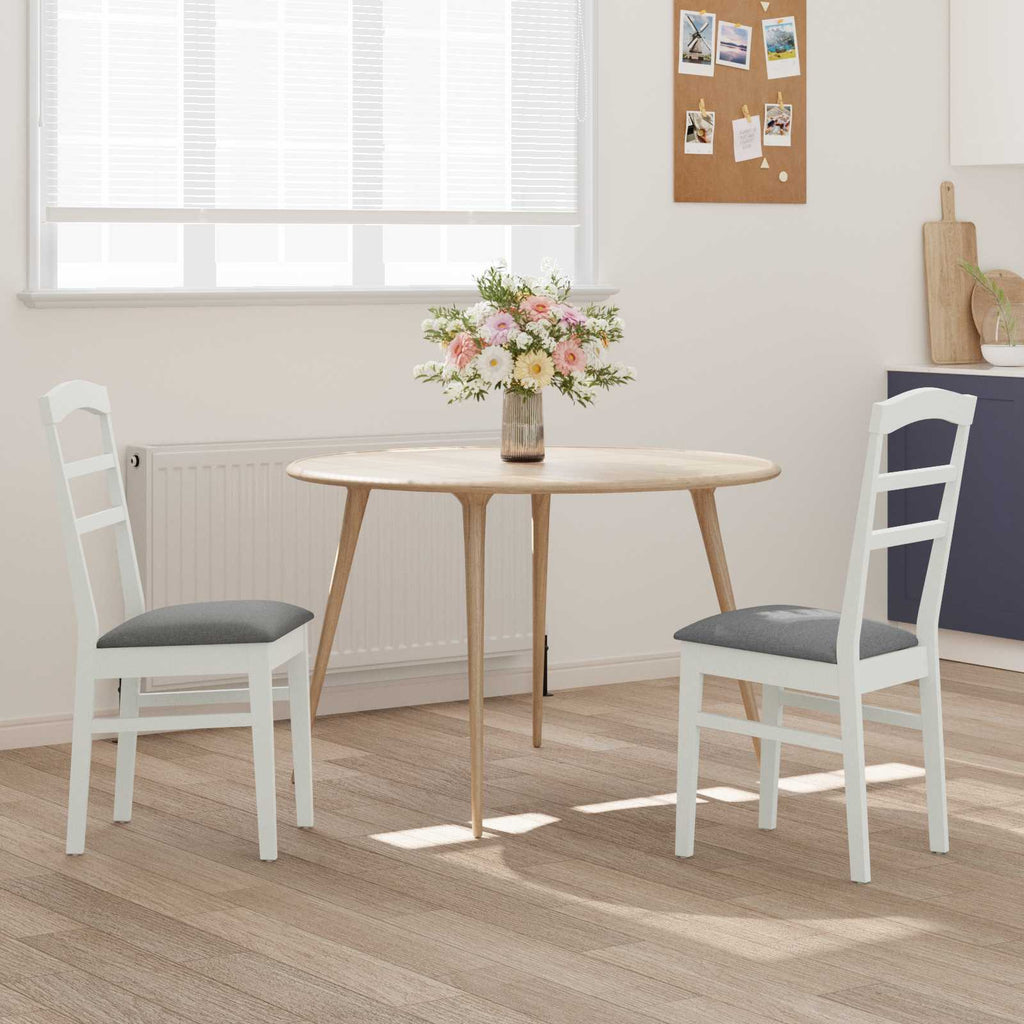 Dining Chair 2 pcs White and Grey Solid Rubber Wood