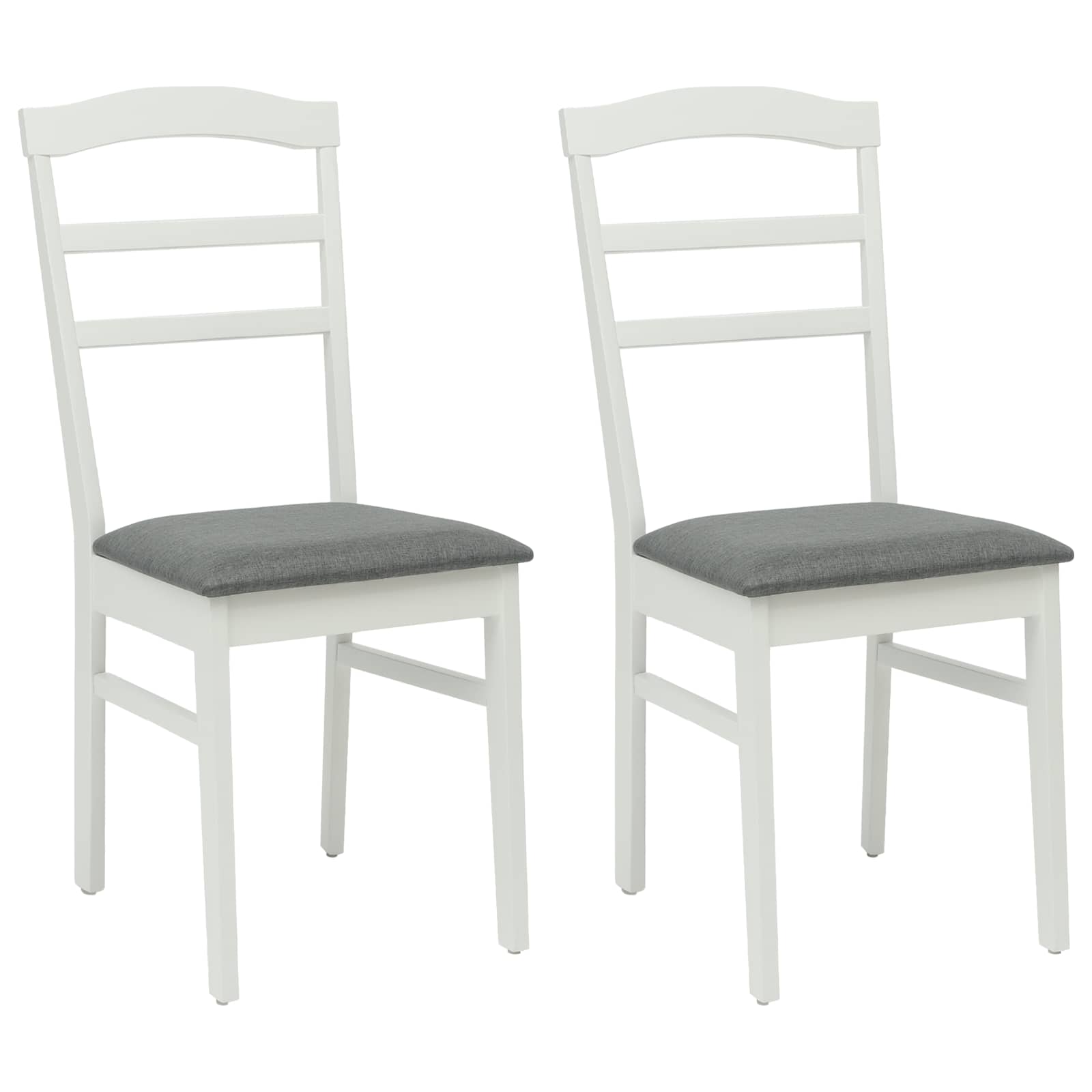 Dining Chair 2 pcs White and Grey Solid Rubber Wood