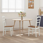 Dining Chair 2 pcs White and Natural Solid Rubber Wood