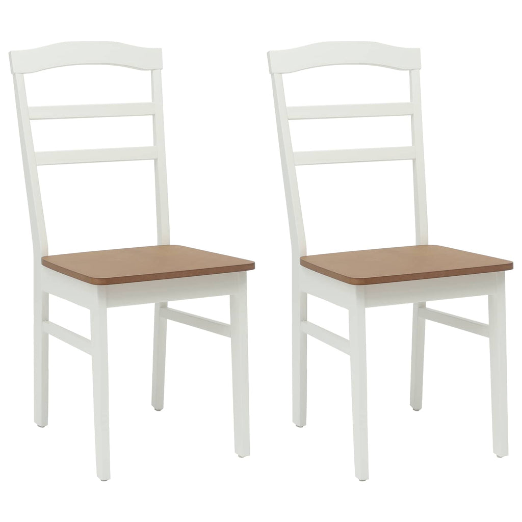 Dining Chair 2 pcs White and Natural Solid Rubber Wood
