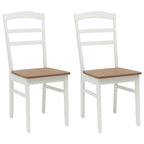 Dining Chair 2 pcs White and Natural Solid Rubber Wood