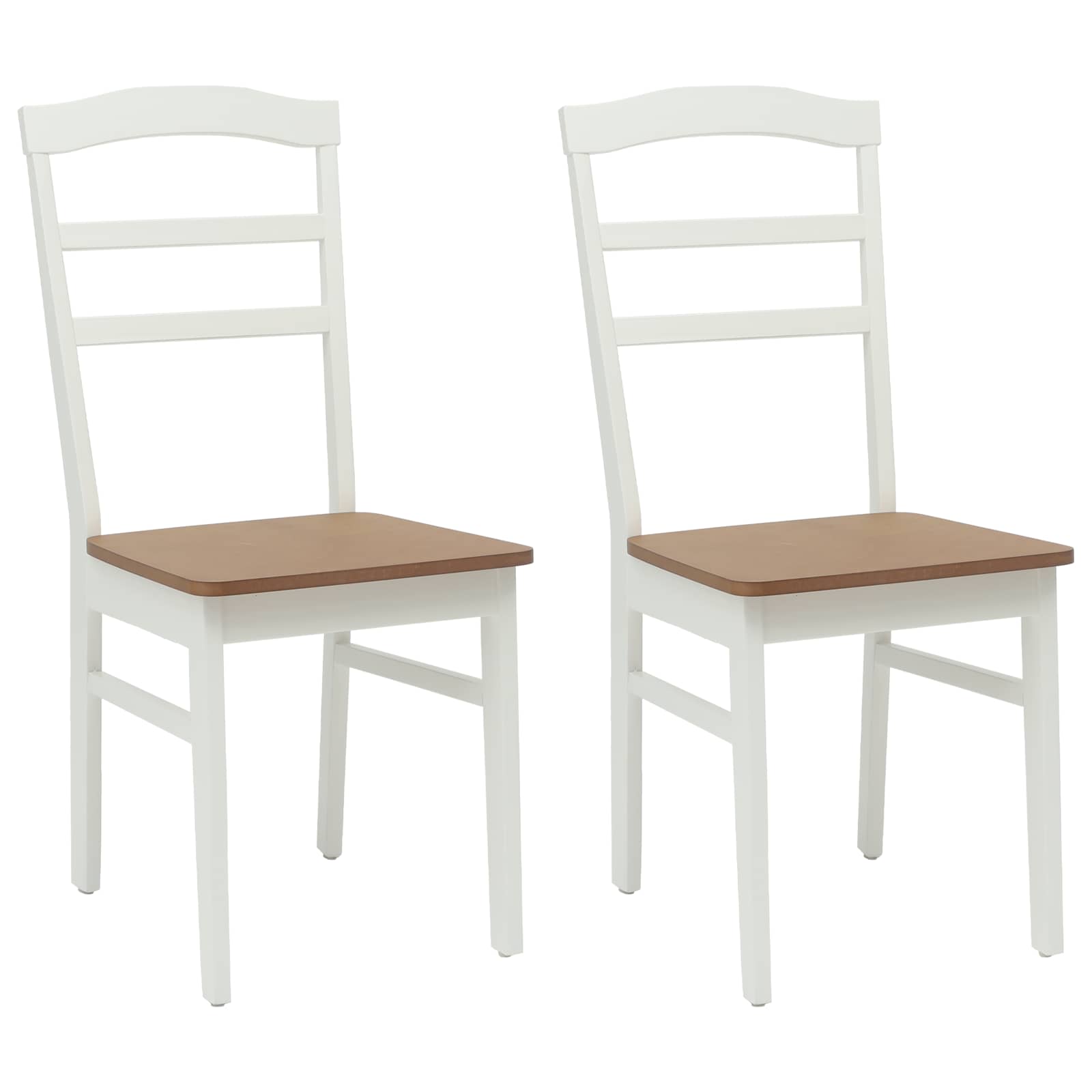 Dining Chair 2 pcs White and Natural Solid Rubber Wood