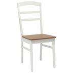 Dining Chair 2 pcs White and Natural Solid Rubber Wood