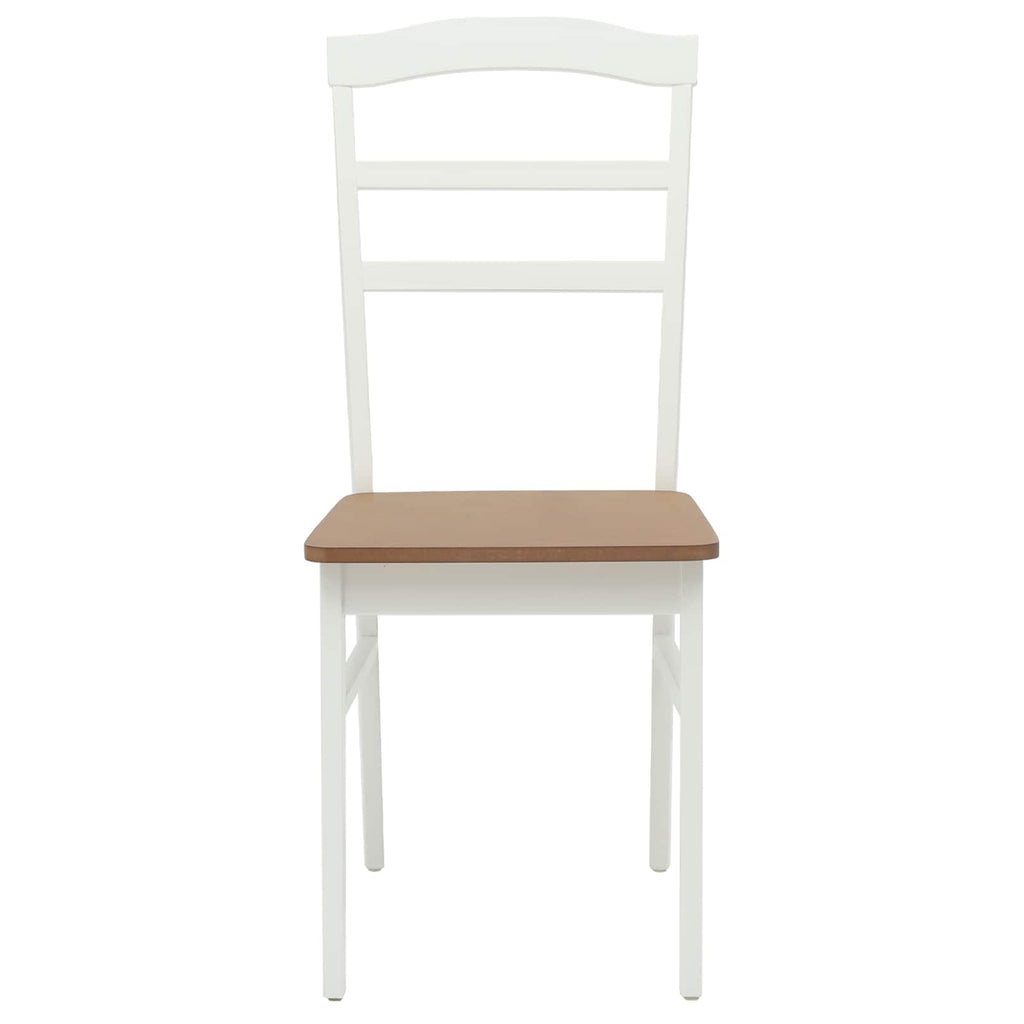 Dining Chair 2 pcs White and Natural Solid Rubber Wood