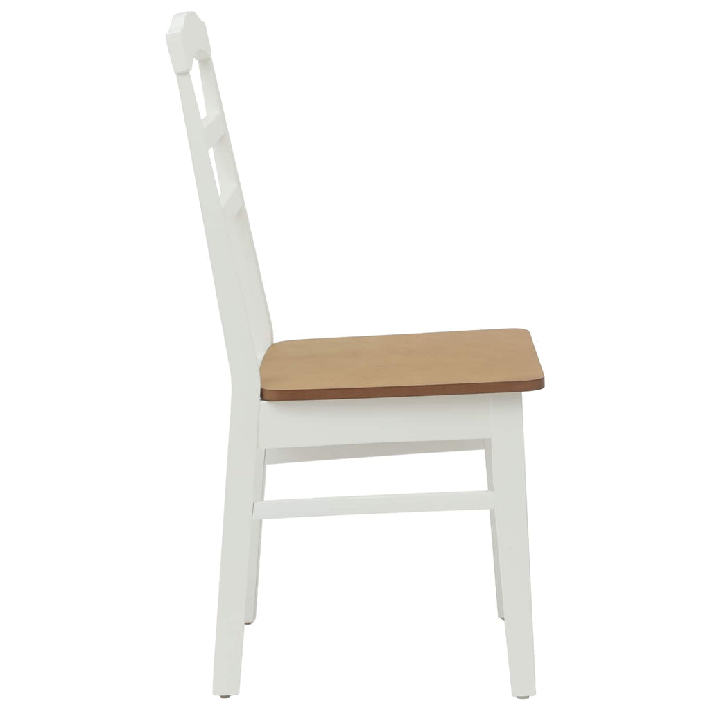 Dining Chair 2 pcs White and Natural Solid Rubber Wood