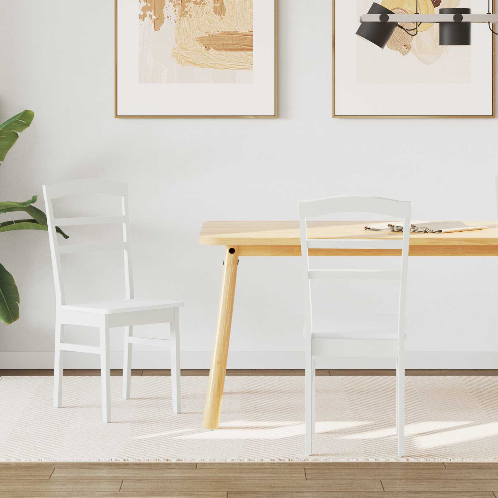 Dining Chair 2 pcs White Solid Rubber Wood