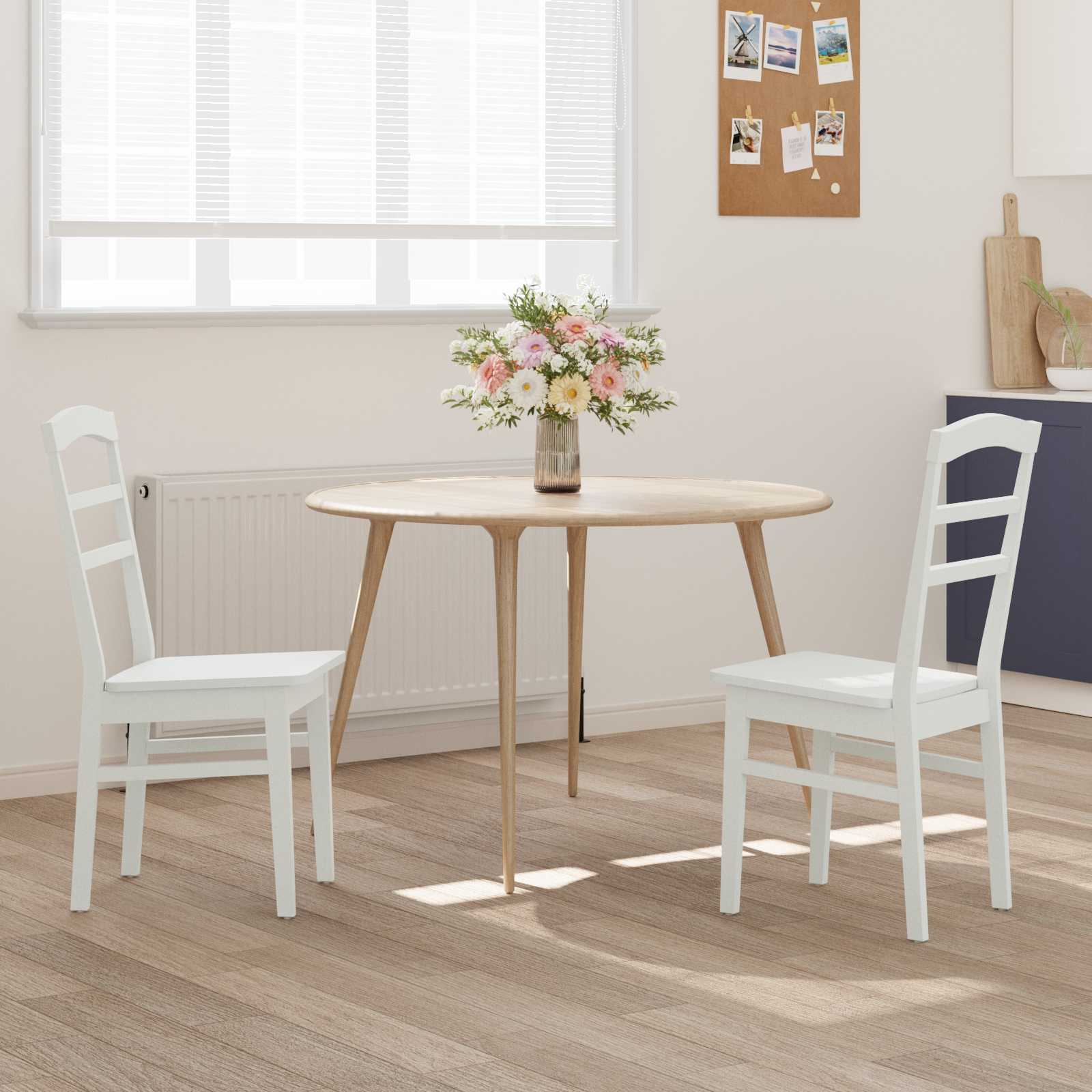 Dining Chair 2 pcs White Solid Rubber Wood