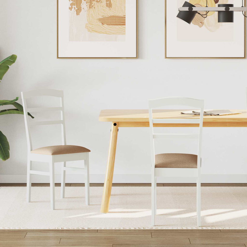 Dining Chair 2 pcs White and Brown Solid Rubber Wood