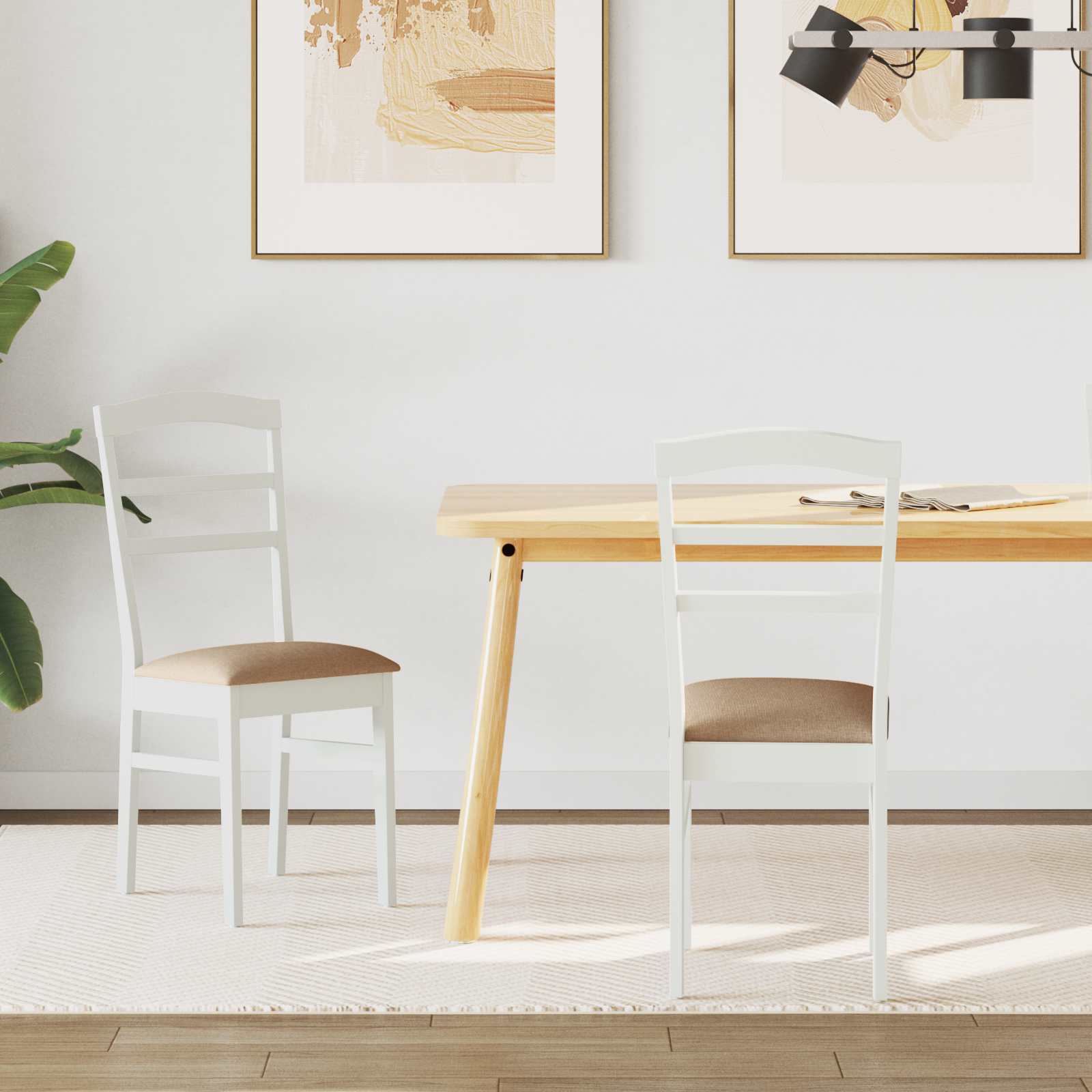 Dining Chair 2 pcs White and Brown Solid Rubber Wood