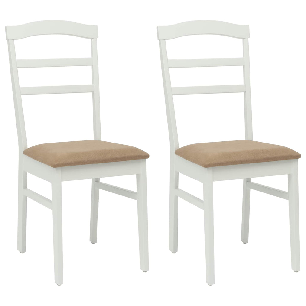 Dining Chair 2 pcs White and Brown Solid Rubber Wood