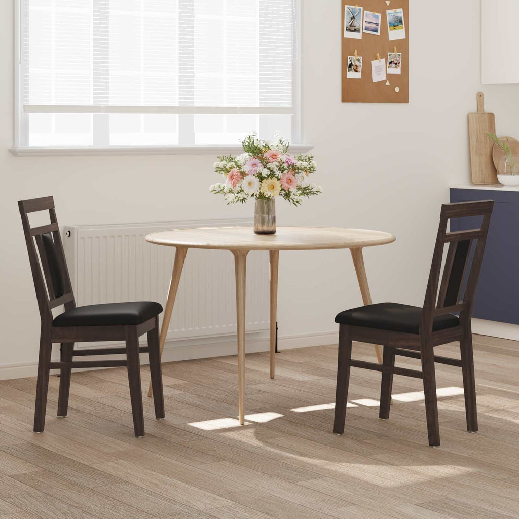 Dining Chair 2 pcs Light Brown and Black Solid Rubber Wood