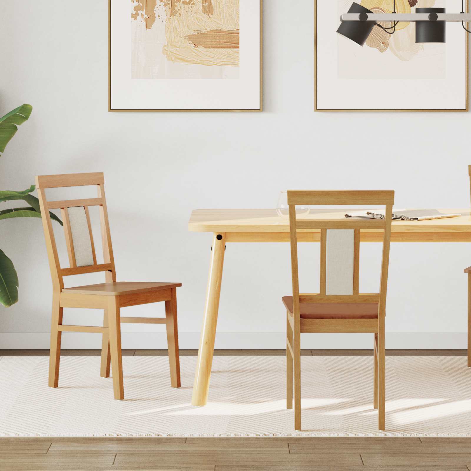 Dining Chair 2 pcs Natural Solid Rubber Wood