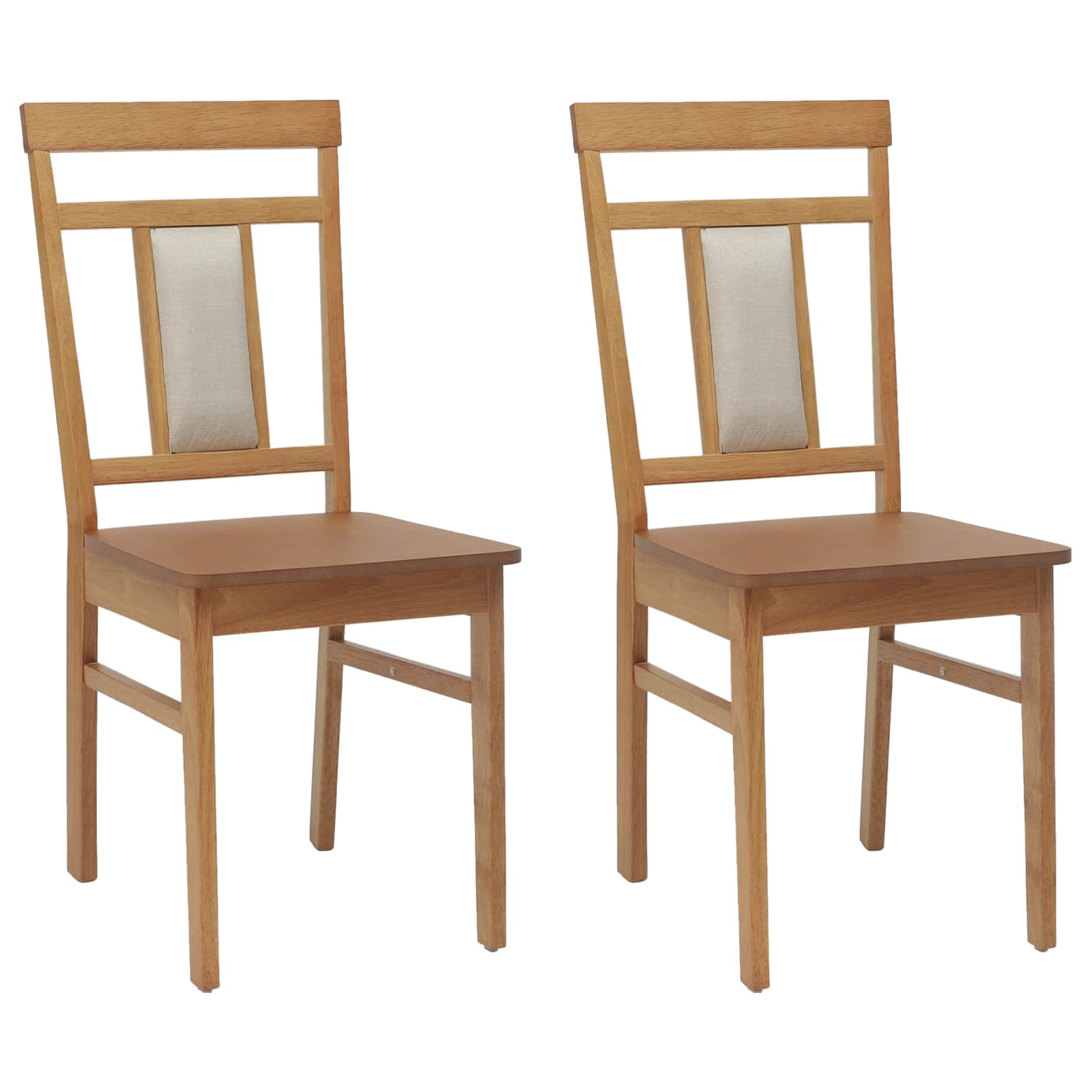 Dining Chair 2 pcs Natural Solid Rubber Wood