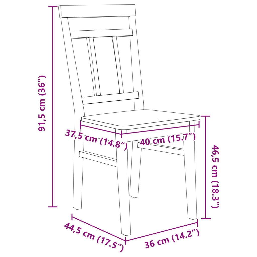Dining Chair 2 pcs Natural Solid Rubber Wood