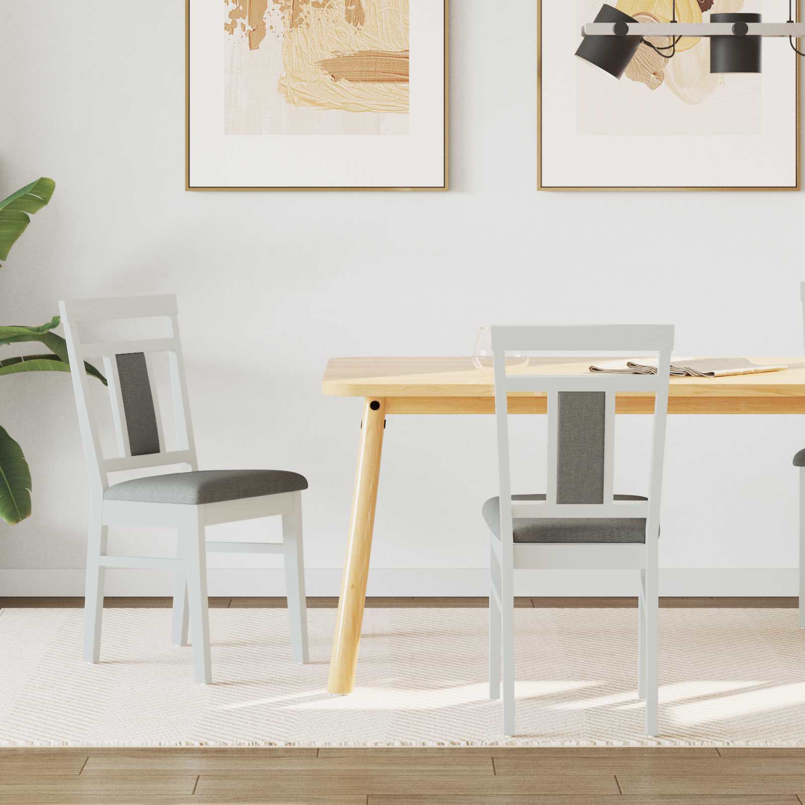 Dining Chair 2 pcs White and Grey Solid Rubber Wood