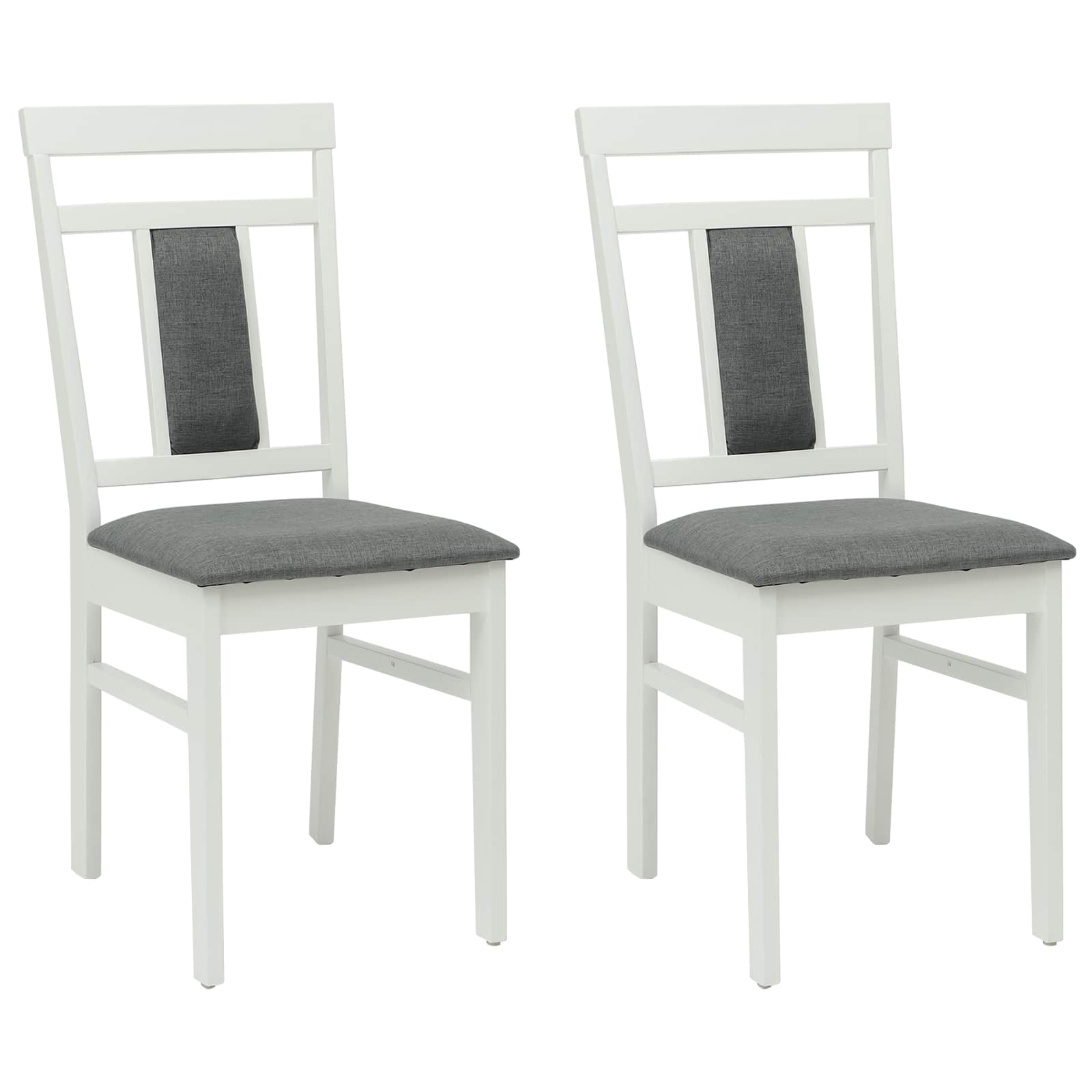 Dining Chair 2 pcs White and Grey Solid Rubber Wood