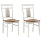 Dining Chair 2 pcs White and Natural Solid Rubber Wood