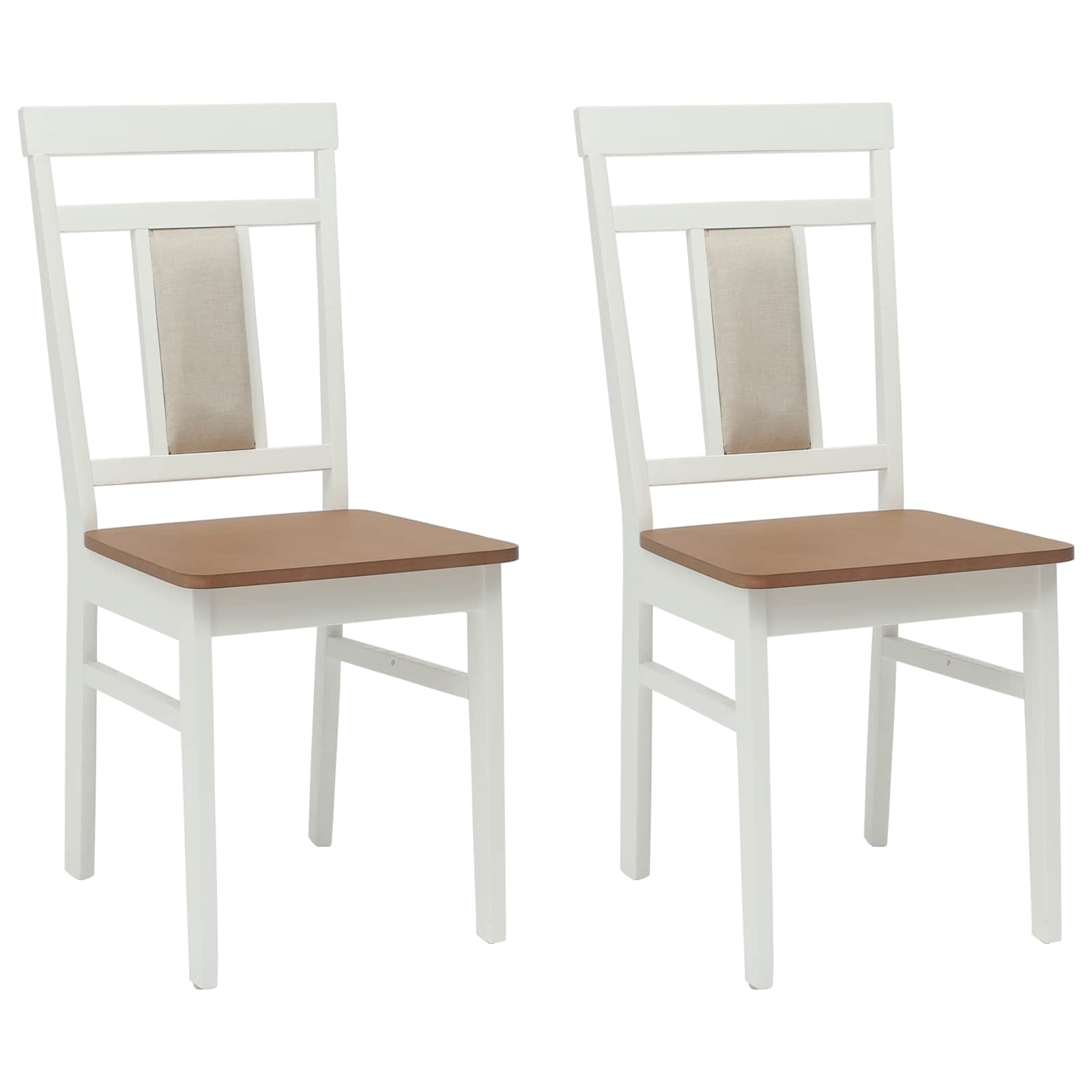 Dining Chair 2 pcs White and Natural Solid Rubber Wood