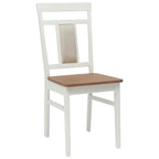 Dining Chair 2 pcs White and Natural Solid Rubber Wood