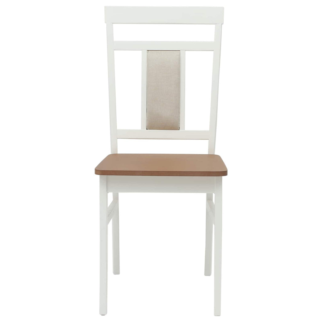 Dining Chair 2 pcs White and Natural Solid Rubber Wood