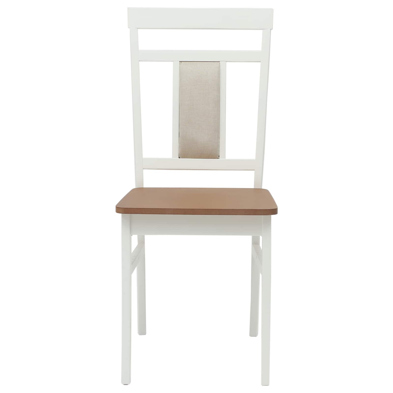 Dining Chair 2 pcs White and Natural Solid Rubber Wood