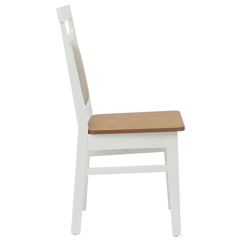 Dining Chair 2 pcs White and Natural Solid Rubber Wood