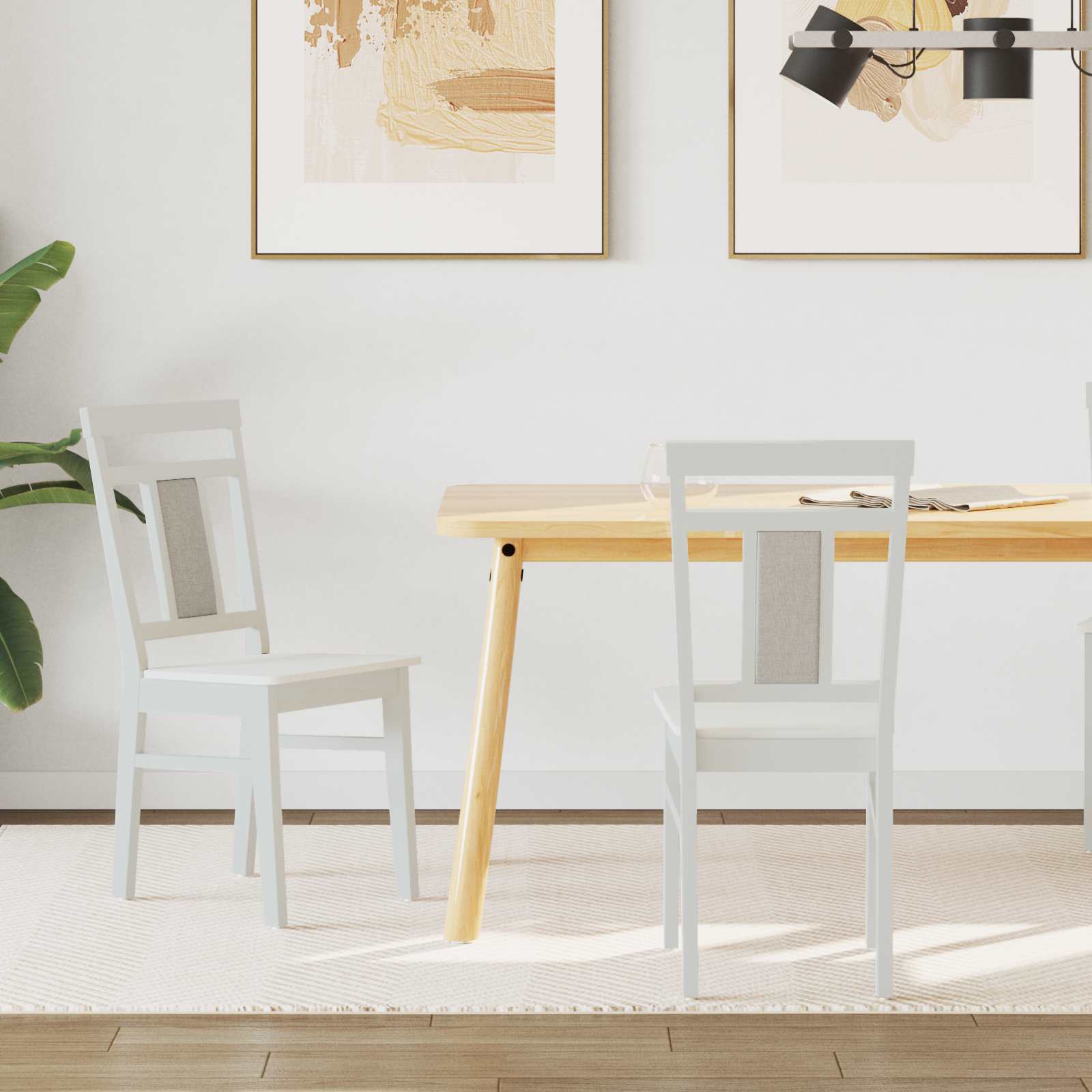 Dining Chair 2 pcs White Solid Rubber Wood