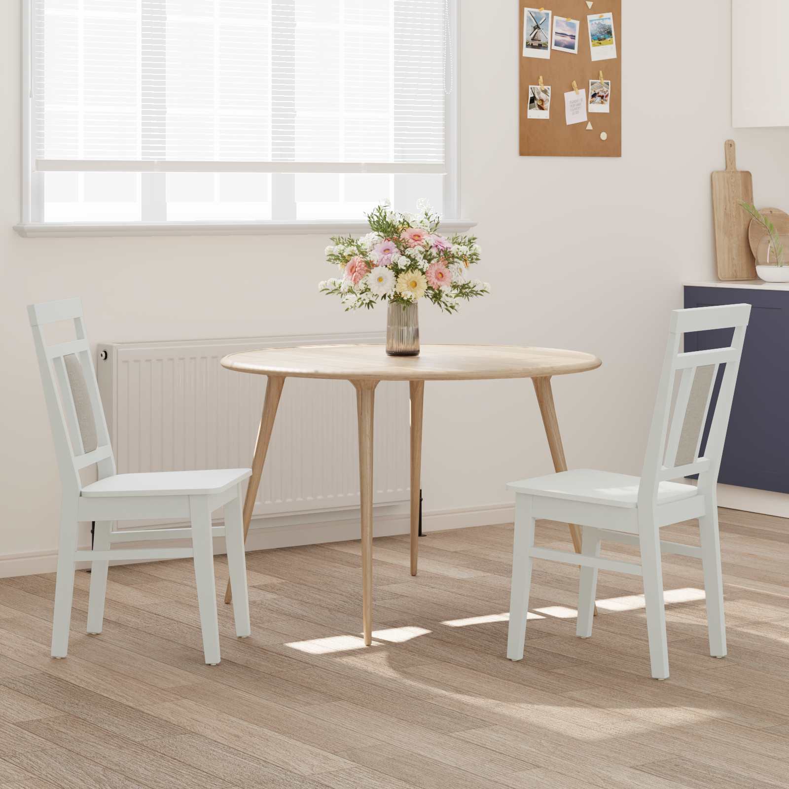 Dining Chair 2 pcs White Solid Rubber Wood