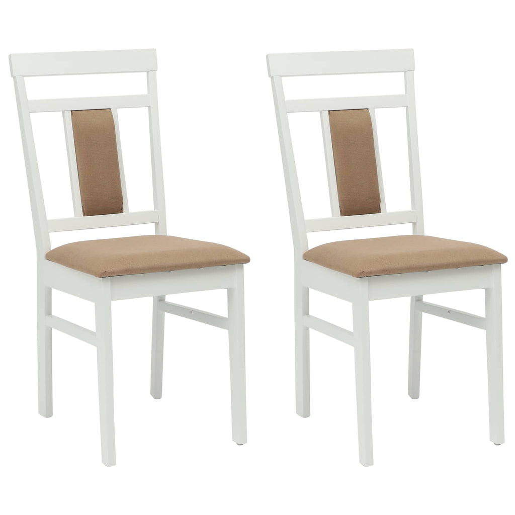 Dining Chair 2 pcs White and Brown Solid Rubber Wood