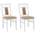 Dining Chair 2 pcs White and Brown Solid Rubber Wood