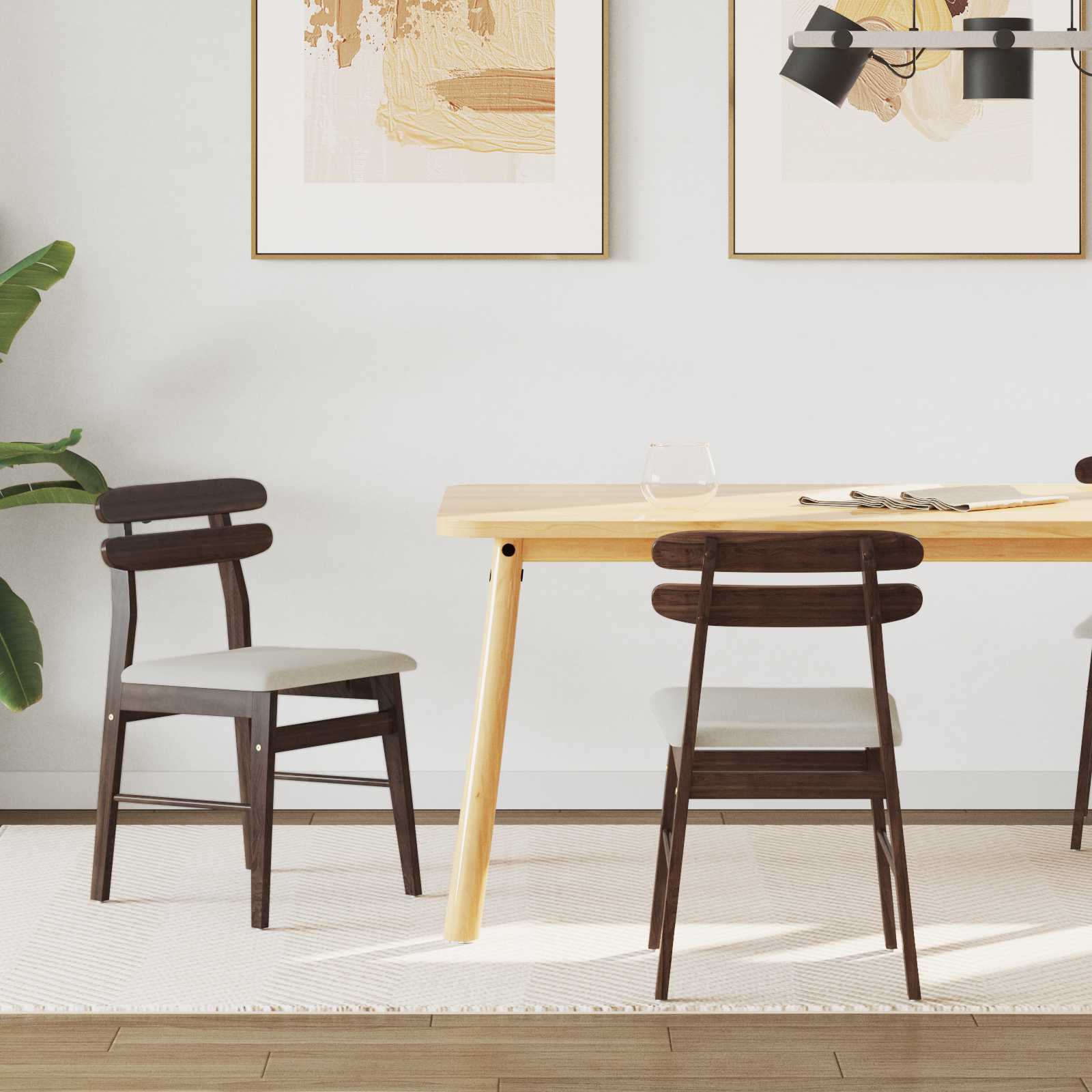 Dining Chair 2 pcs Light Brown and Light Solid Rubber Wood