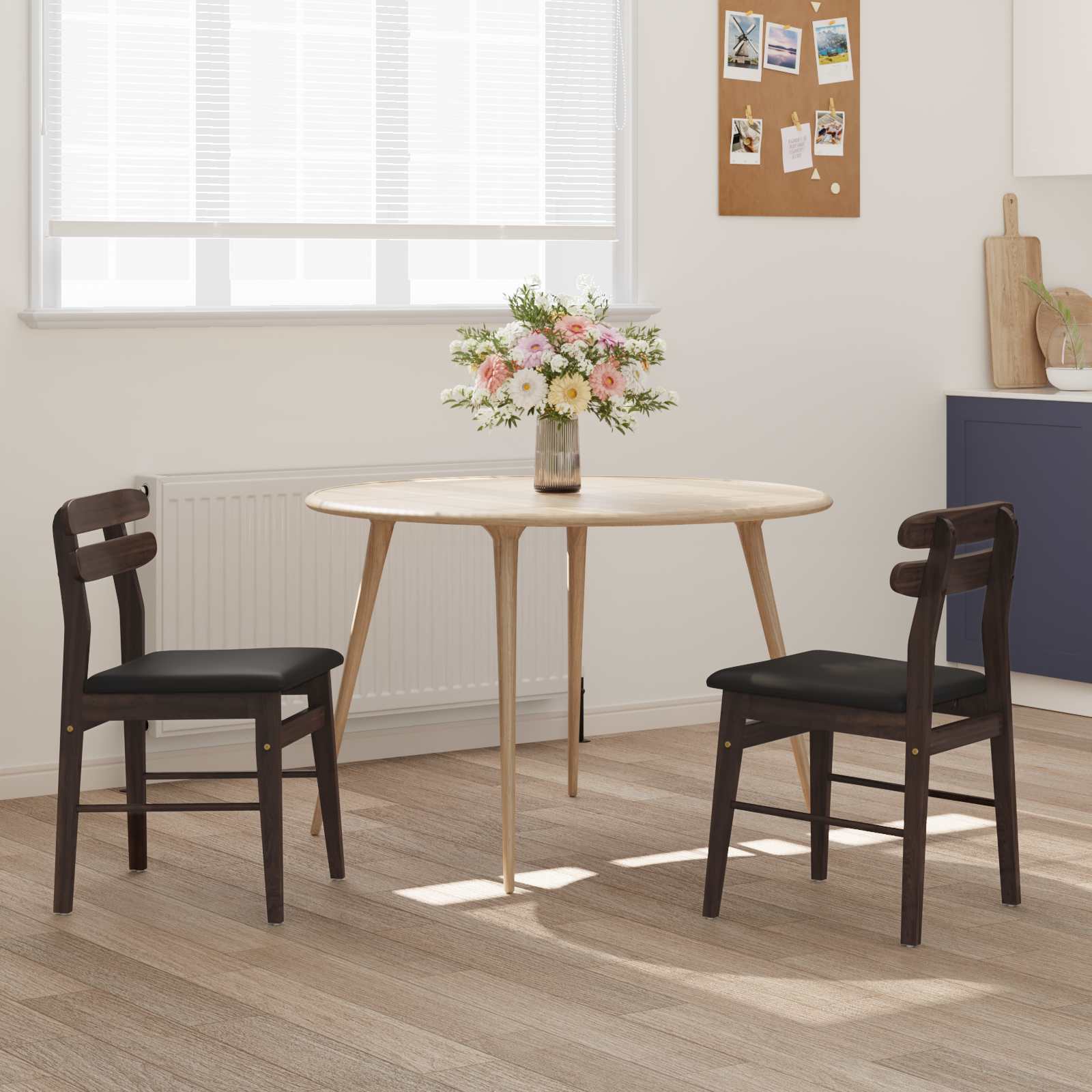 Dining Chair 2 pcs Light Brown and Black Solid Rubber Wood