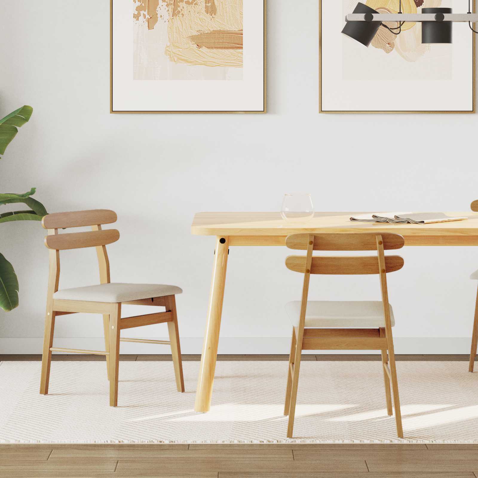 Dining Chair 2 pcs Natural and Light Solid Rubber Wood