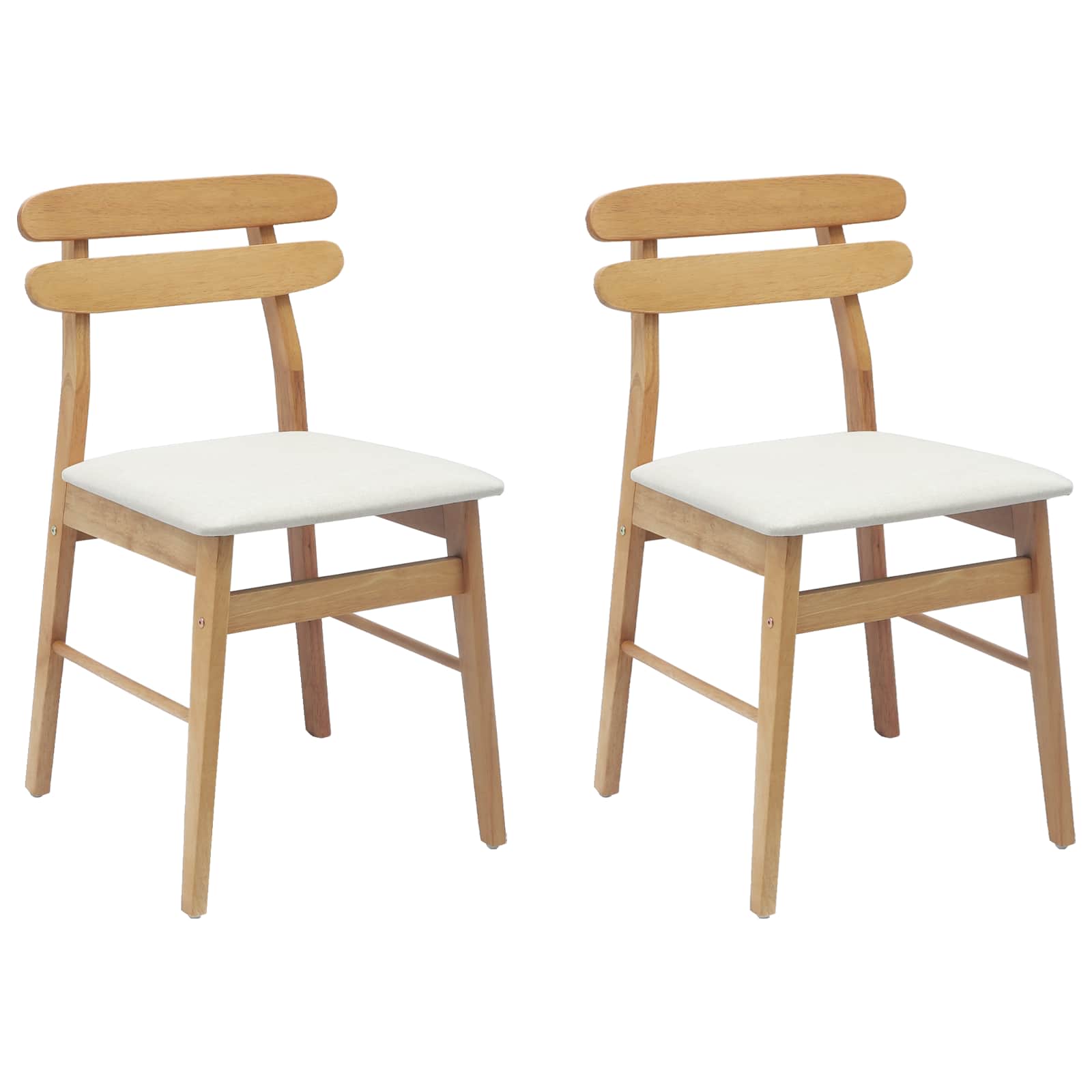 Dining Chair 2 pcs Natural and Light Solid Rubber Wood