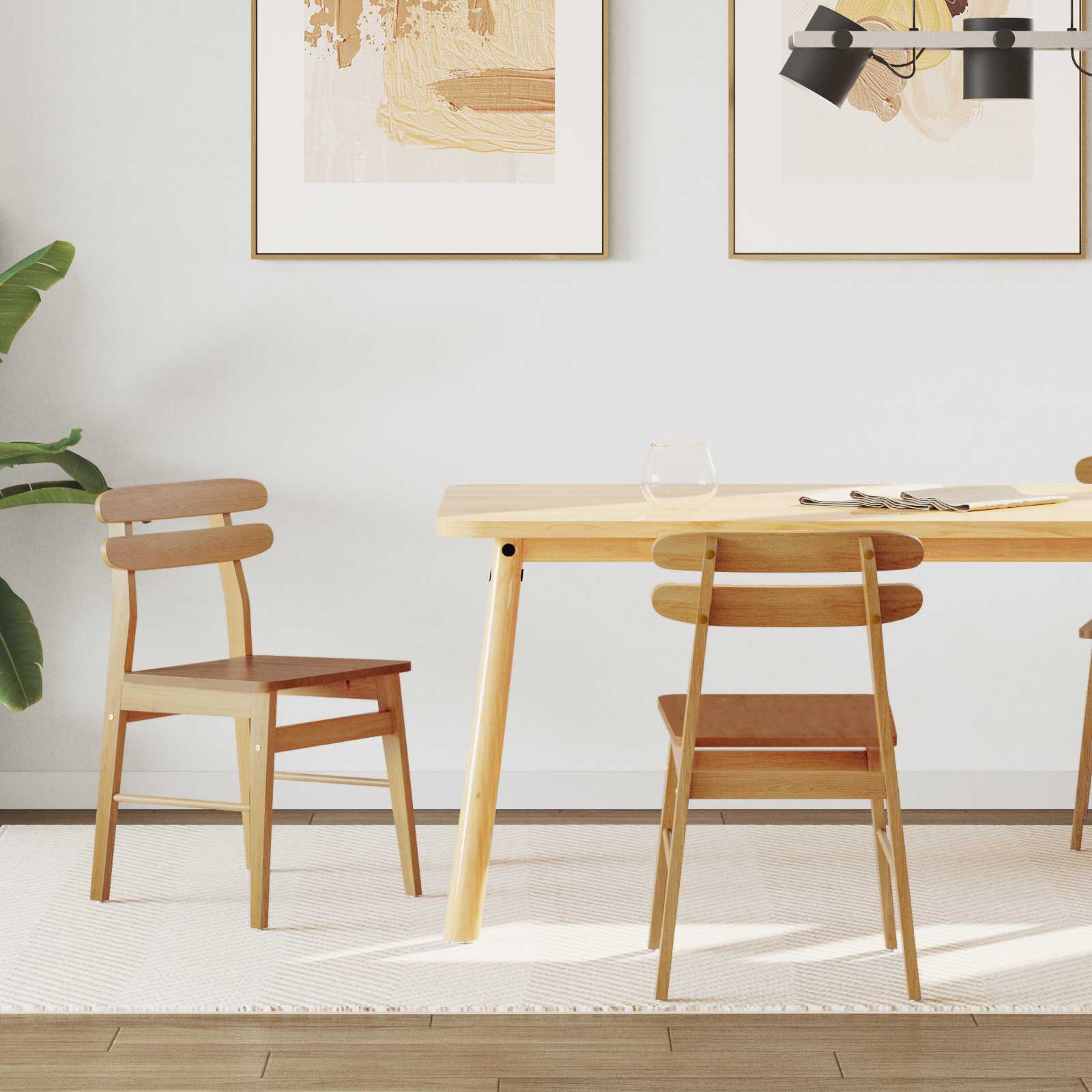 Dining Chair 2 pcs Natural Solid Rubber Wood